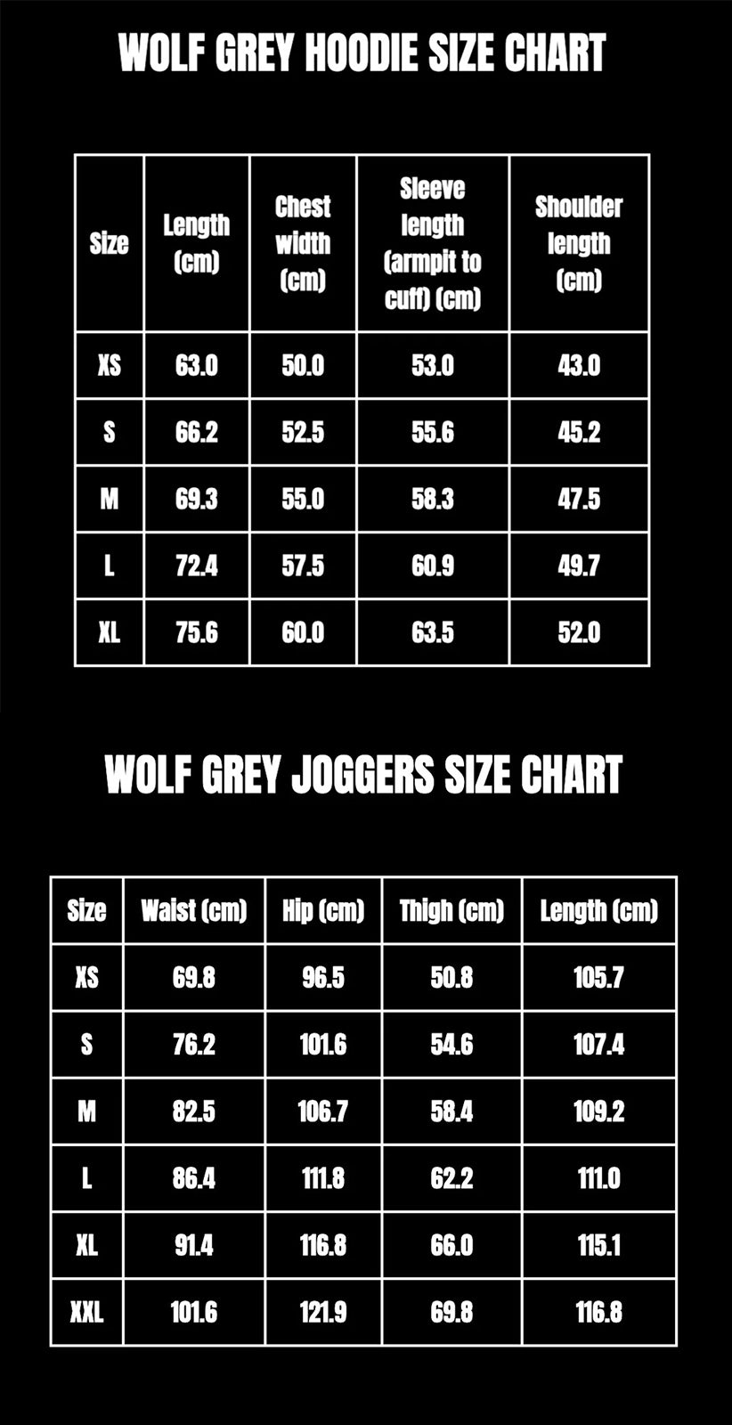 BEFORETHEFALL WOLF GREY TRACKSUIT size guide